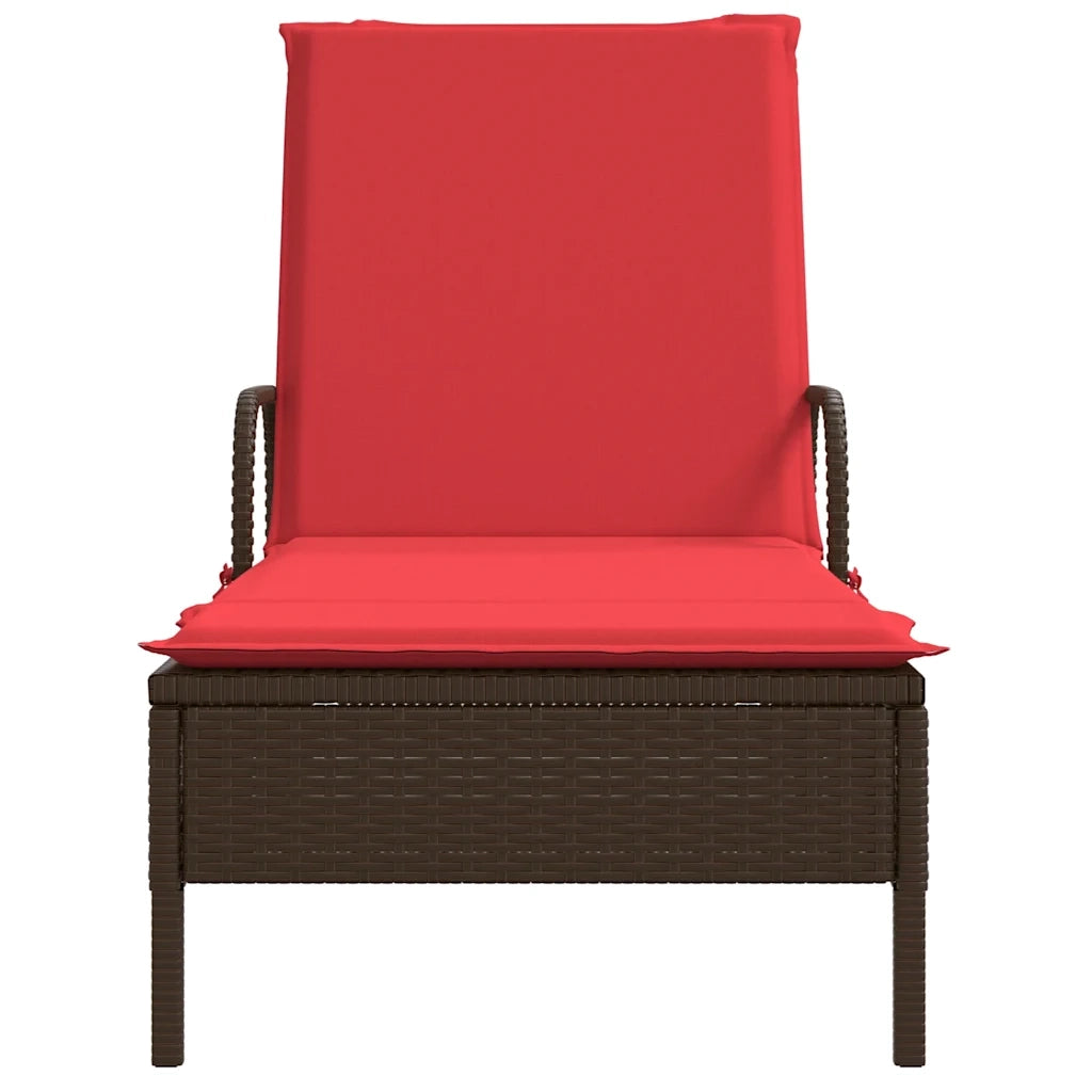Lettino prendisole con ruote e Cuscino in Polyrattan Marrone 368314