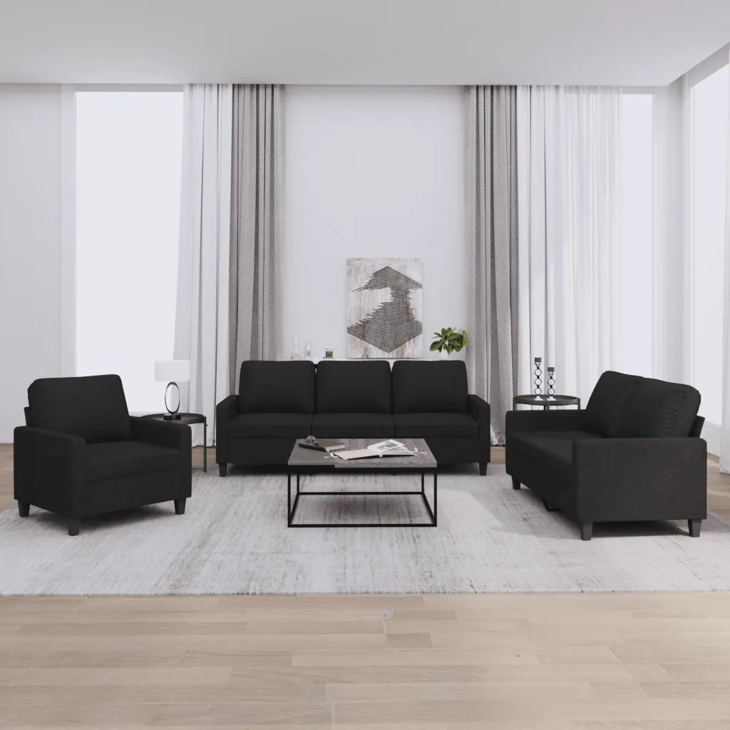 Set di Divani 3 pz con Cuscini Nero in Tessuto 3201432