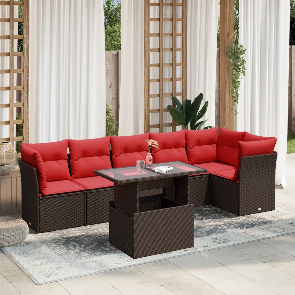 Set Divani da Giardino 7 pz con Cuscini Marrone in Polyrattan 3266604
