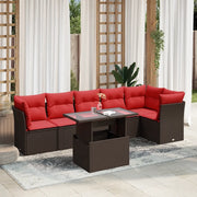 Set Divani da Giardino 7 pz con Cuscini Marrone in Polyrattan 3266604