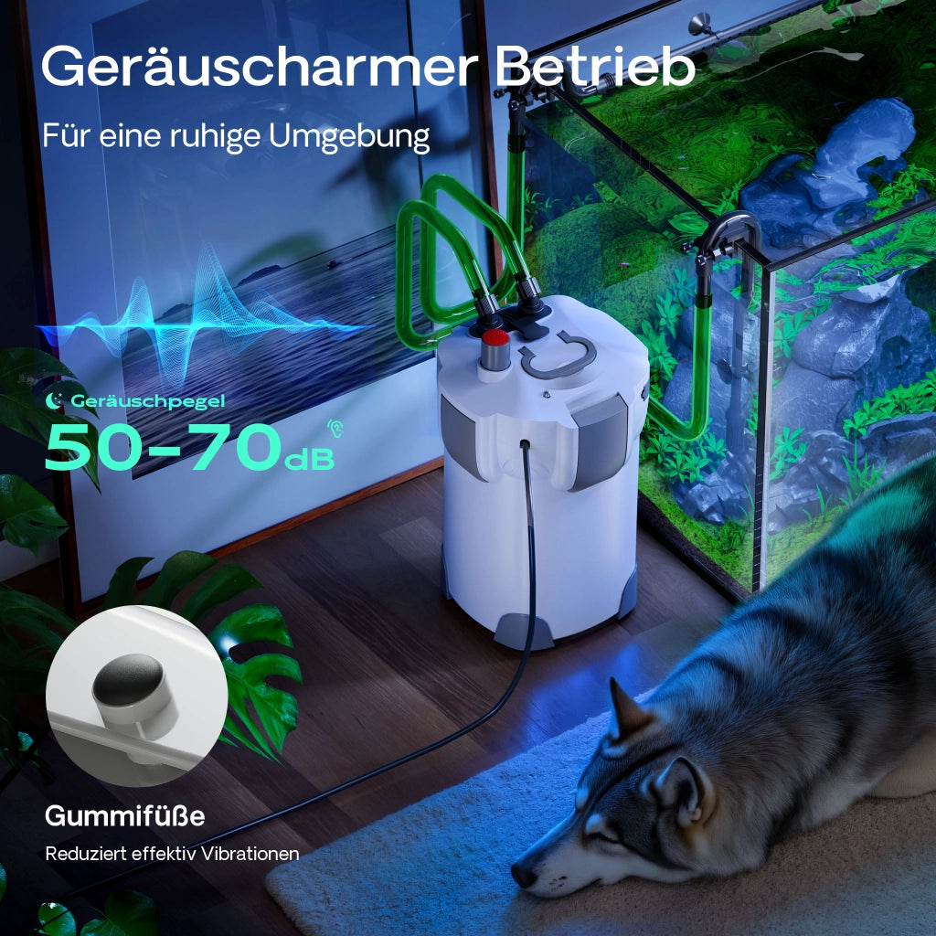 HW-403B Filtro esterno per acquari con pompa 1.400 l/h e chiarificatore UVC da 9W, filtro a 3 stadi con mezzi e spugne filtranti inclusi