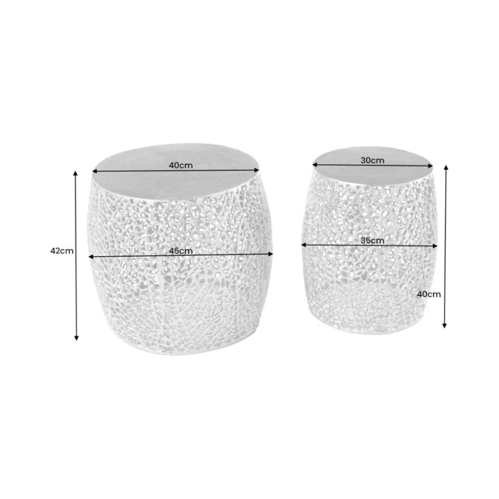 Set di 2 tavolini METRIX argentati con piccolo motivo arrotondato – Tavolini design in alluminio opaco