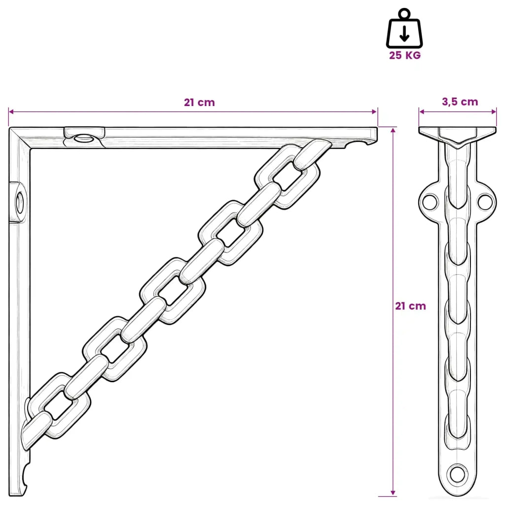 Supporti per mensole da parete 2 pz Nero 21 x 21 x 3,5 cm 42038929
