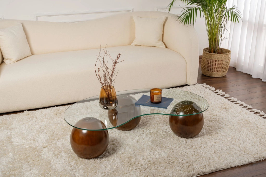 Tavolino in vetro "Sphere" - 120 x 70 x 30 cm - Marrone