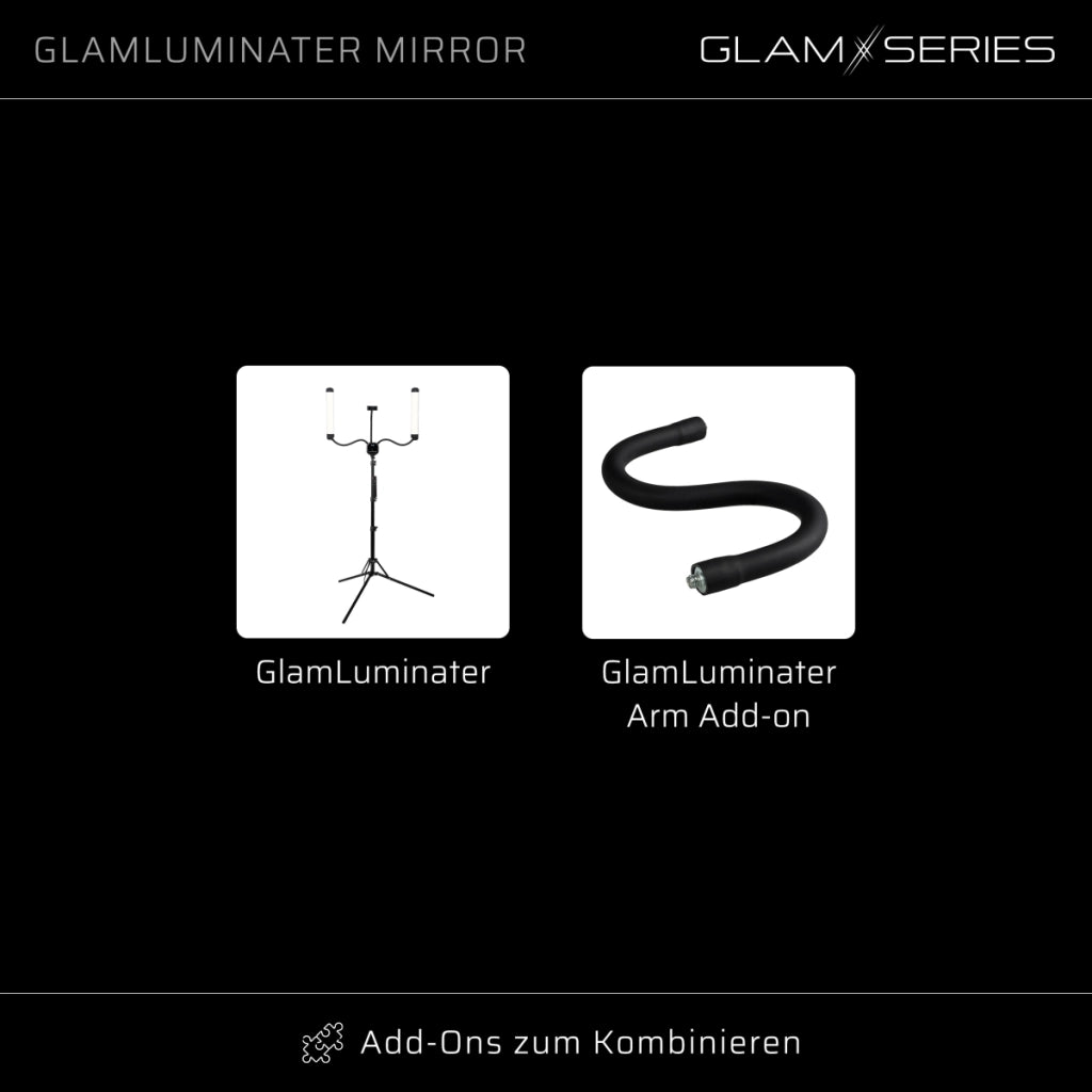GlamSeries GlamLuminater Specchio per trucco con rotazione a 360° per braccio aggiuntivo, specchio makeup con doppio ingrandimento per luce LED