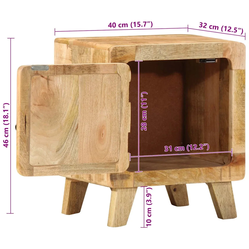 Set di 2 Comodini | Armadio da Notte | Mobiletto da notte 40x32x46 cm in Legno Massello di Mango Grezzo