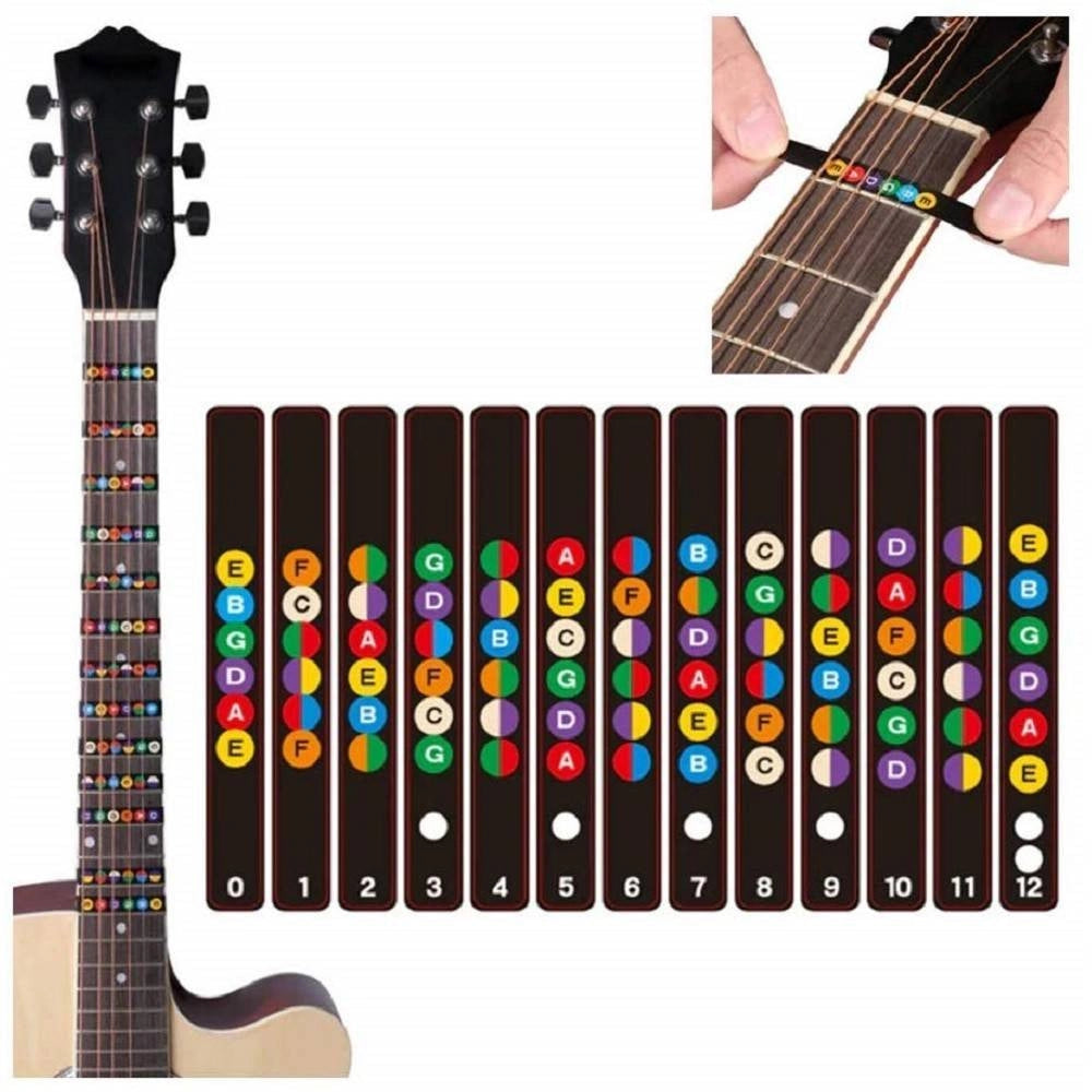 Trade Shop - Set Etichette Adesive Per Chitarra Insegnare Tastiera Imparare Uso Della Chitarra Corde -