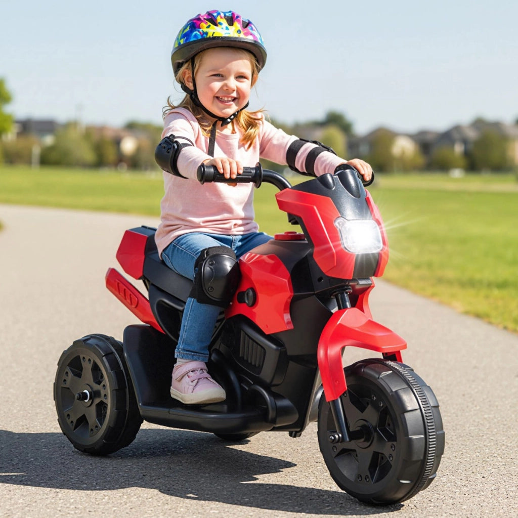Moto per bambini a 3 ruote 6v con fari led ha pedale a piedi, Moto per bambini ¨¨ un veicolo elettrico da 37 a 72 mesi Rosso-Moto elettriche