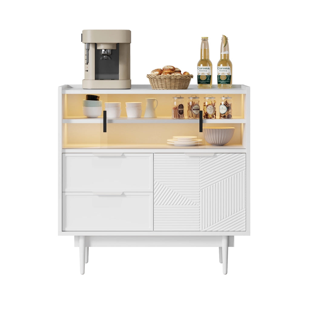 Armadietto da bagno con LED, ante scorrevoli in vetro e vani aperti, per bagno e soggiorno, bianco, 80 cm
