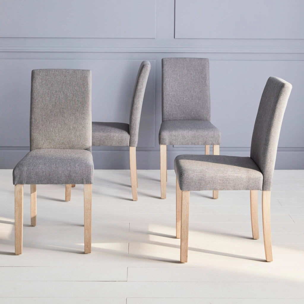 Set 4 sedie in tessuto con gambe in legno, grigio chiaro