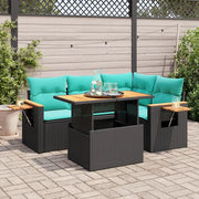 Set Divani da Giardino 5 pz con Cuscini Nero Polyrattan Acacia