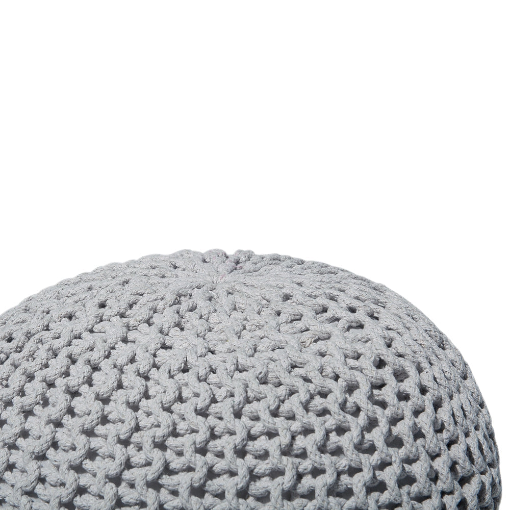 Pouf ottomana grigio chiaro in cotone lavorato a maglia perline EPS riempimento rotondo piccolo poggiapiedi 50 x 35 cm