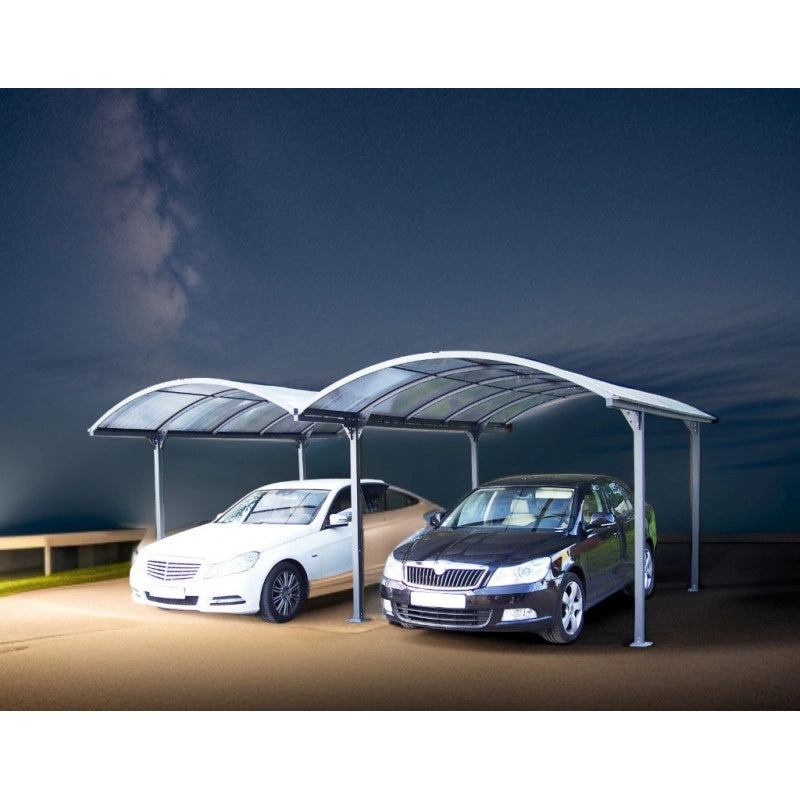 Tettoia doppia per auto da giardino in alluminio 485x590 cm – copertura auto carport con tetto curvo policarbonato 6 mm – CAR6048ALRPT Foresta
