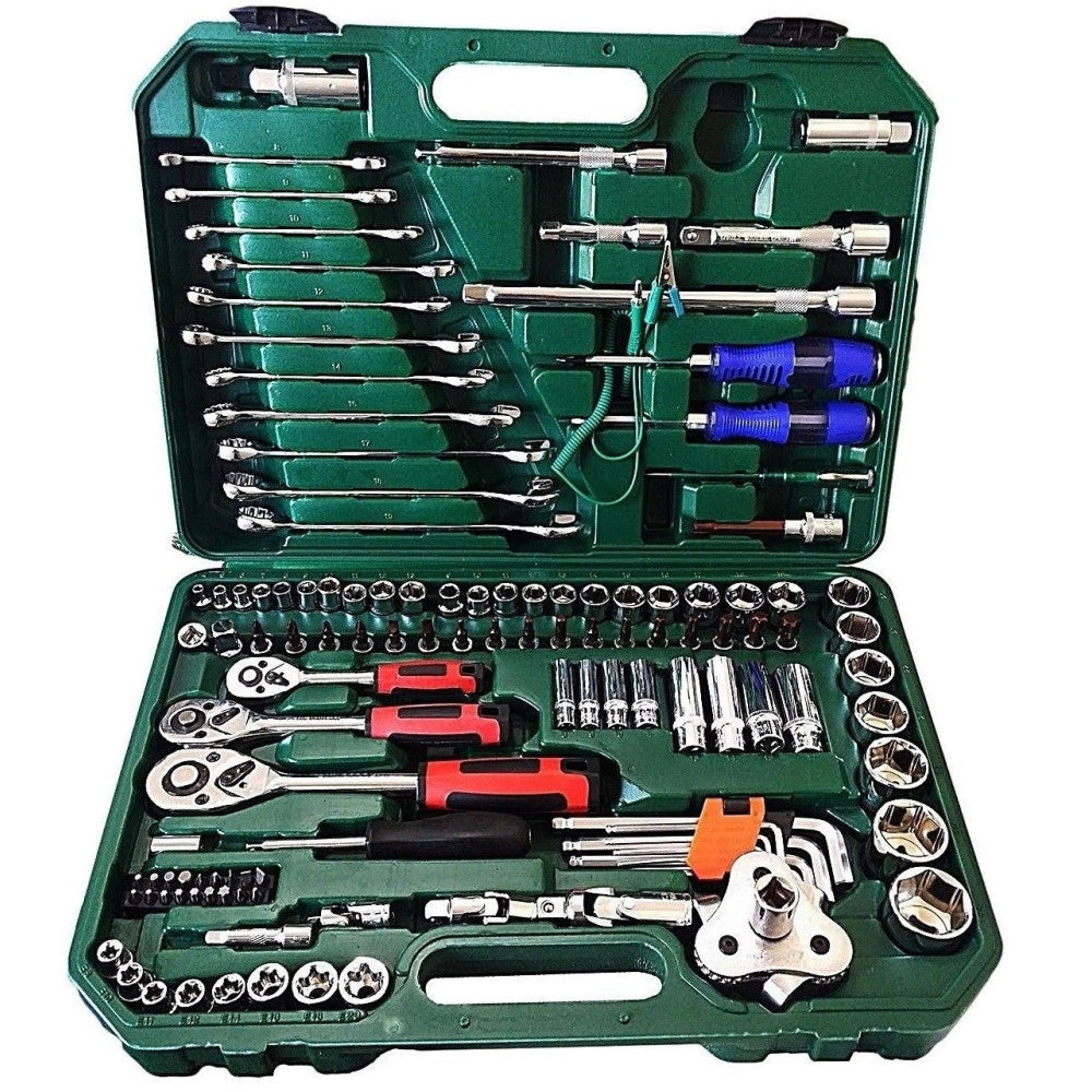 Trade Shop - Set Kit Utensili 121 Pz Bussole Chiave Chiavi Cricchetto Attrezzi 1/4" 3/8" 1/2" -