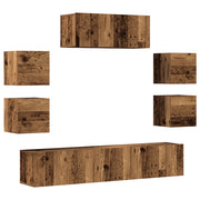 Set Mobile TV 7 pz | Armadietto TV | Mobile Porta TV Montato a Parete Legno Antico in Truciolato