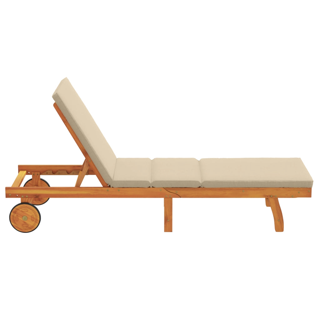 Lettino prendisole  con ruote e cuscino beige in legno massello
