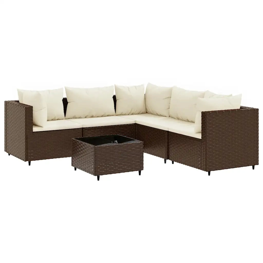 Set Mobili da Giardino 6pz con Cuscini in Polyrattan Marrone