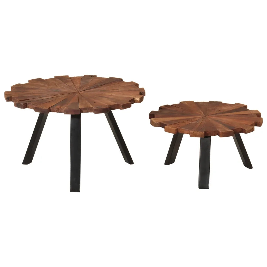 Tavolini da Salotto 2pz in Legno Massello di Recupero e Ferro 356250