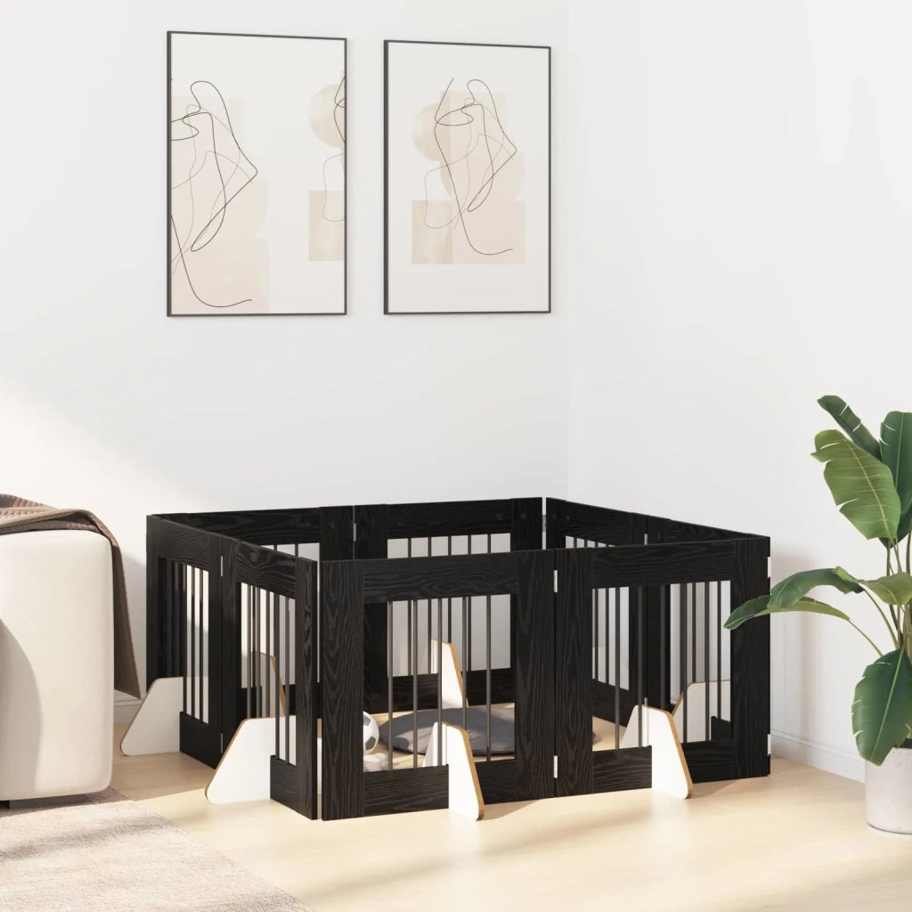 Cancello per cani con supporti 8 pz Rovere Nero 60 x 60 cm CFW6332148