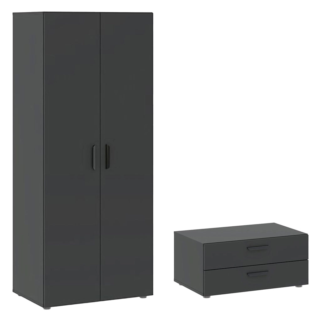 Armadio Camera da Letto Buriasco, Guardaroba 2 Ante un Ripiano, 74x214h cm Nero Antracite