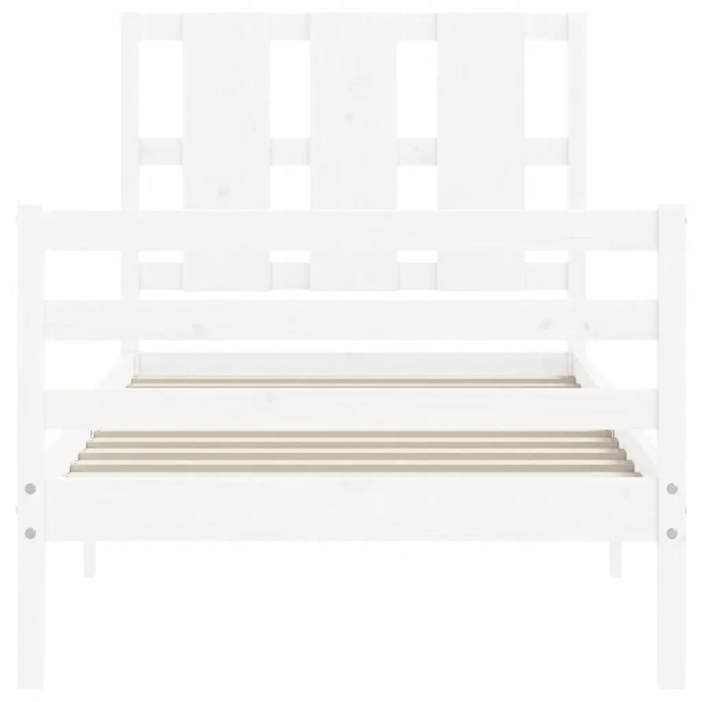 Giroletto con Testiera-Struttura Letto con testiera Bianco Single in Legno Massello 120244