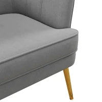 Poltrona in Velluto Imbottita con Gambe Dorate in Poliestere e Acciaio, 71x72x75cm, Grigio