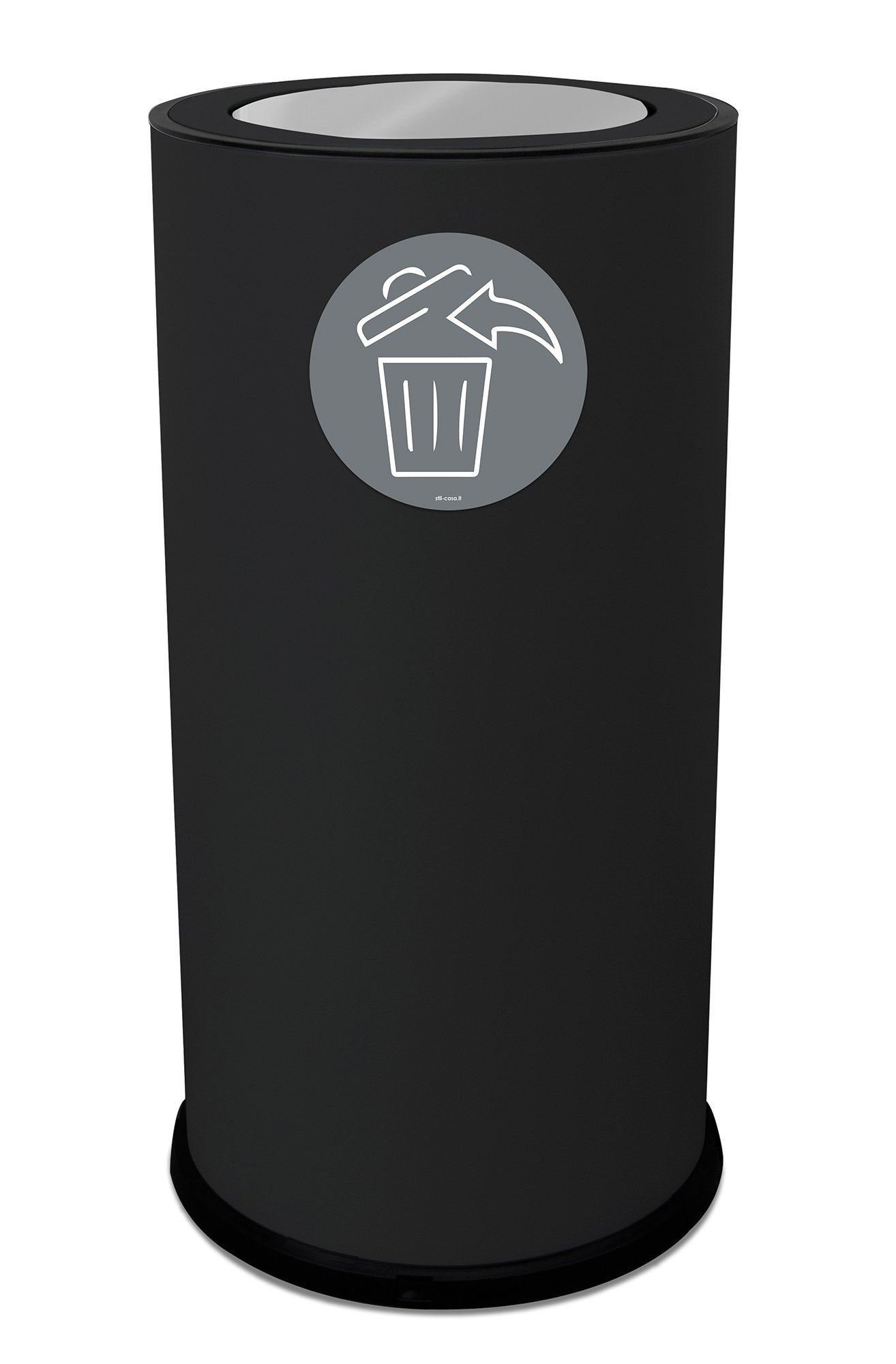 Pattumiera Per Raccolta Differenziata Ø35xh72 cm In Acciaio Verniciato con Coperchio Basculante Nero