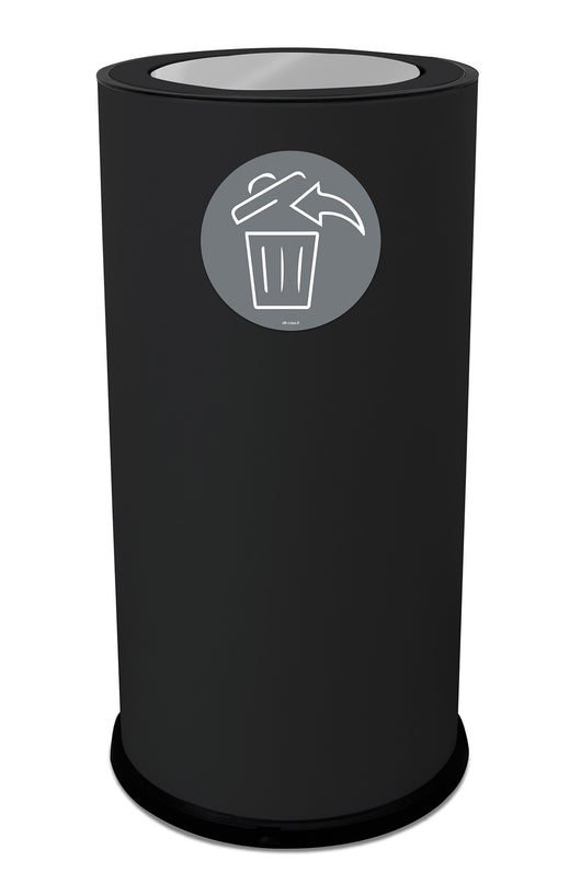 Pattumiera Per Raccolta Differenziata Ø35xh72 cm In Acciaio Verniciato con Coperchio Basculante Nero