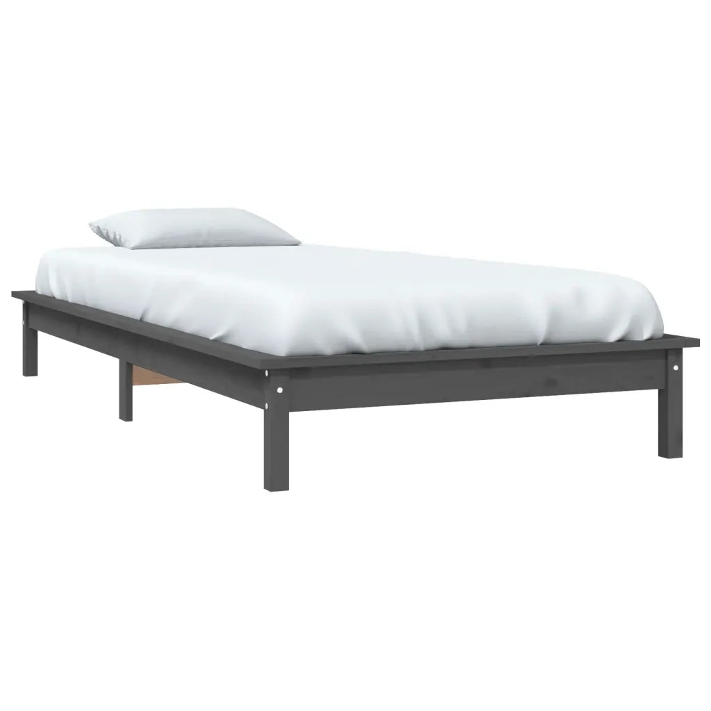 Giroletto-Struttura Letto Grigio 90x190 cm Single in Legno Massello di Pino