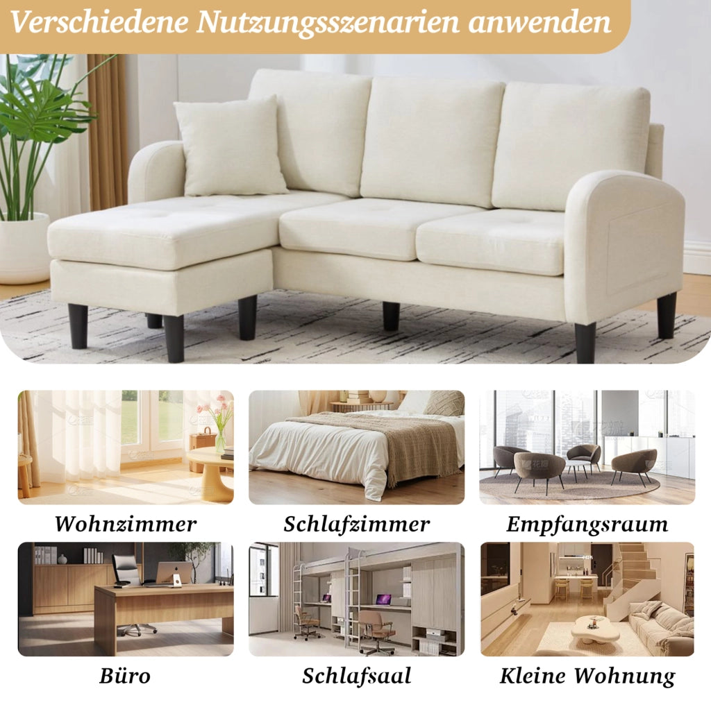 Divano angolare modulare 3 posti con chaise longue beige chiaro