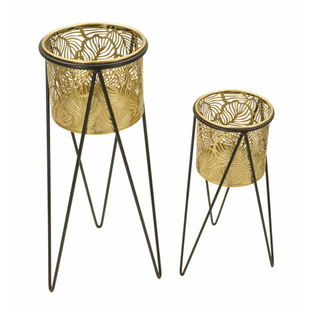 Set di 2 Vasi per Piante VKH406, Oro, Metallo, 21x20x46 cm