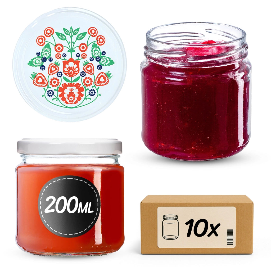 KADAX 10x Vasetti Vetro 200ml Conserva Marmellata Miele + Tappi Fi66