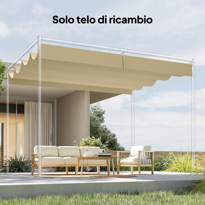 Telo Pergola per Esterni 392x350 cm Anti UV con 8 Fori di Drenaggio in Poliestere Beige