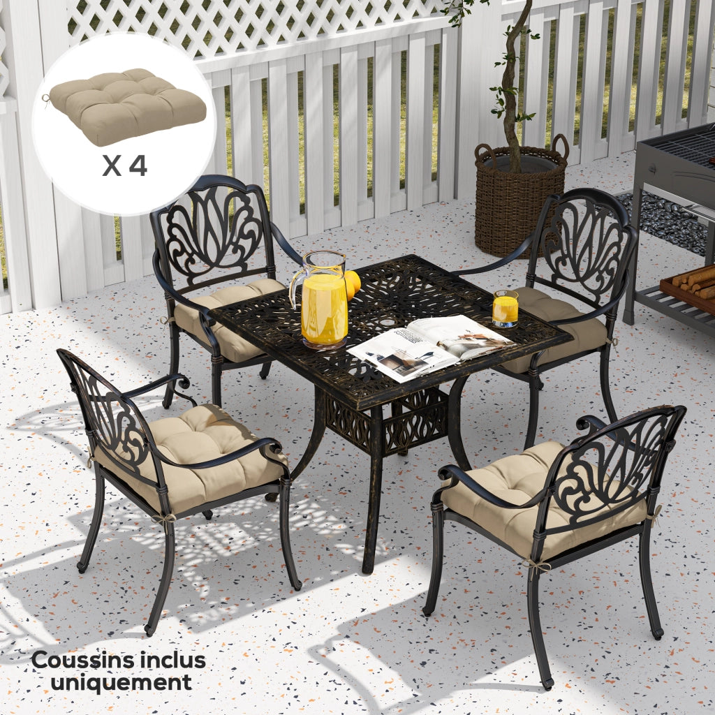 Cuscini da giardino per sedie ¨C zephmum ¨C 4 pezzi, 48x48 cm, kaki, con imbottitura 10 cm e cinghie