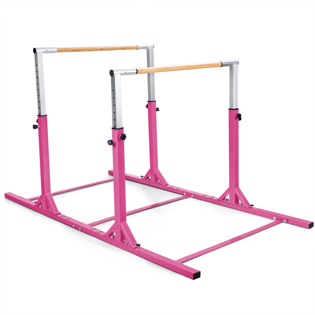Parallele doppie per ginnastica con larghezza e altezza regolabili portata 100kg, Sbarre allenamento per bambini Rosa-Sbarre e travi da ginnastica