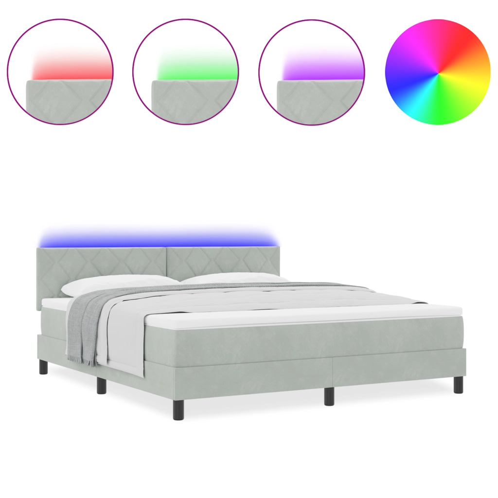 Letto con contenitore  e materasso & luce LED Grigio chiaro 180x200 cm Vellutato