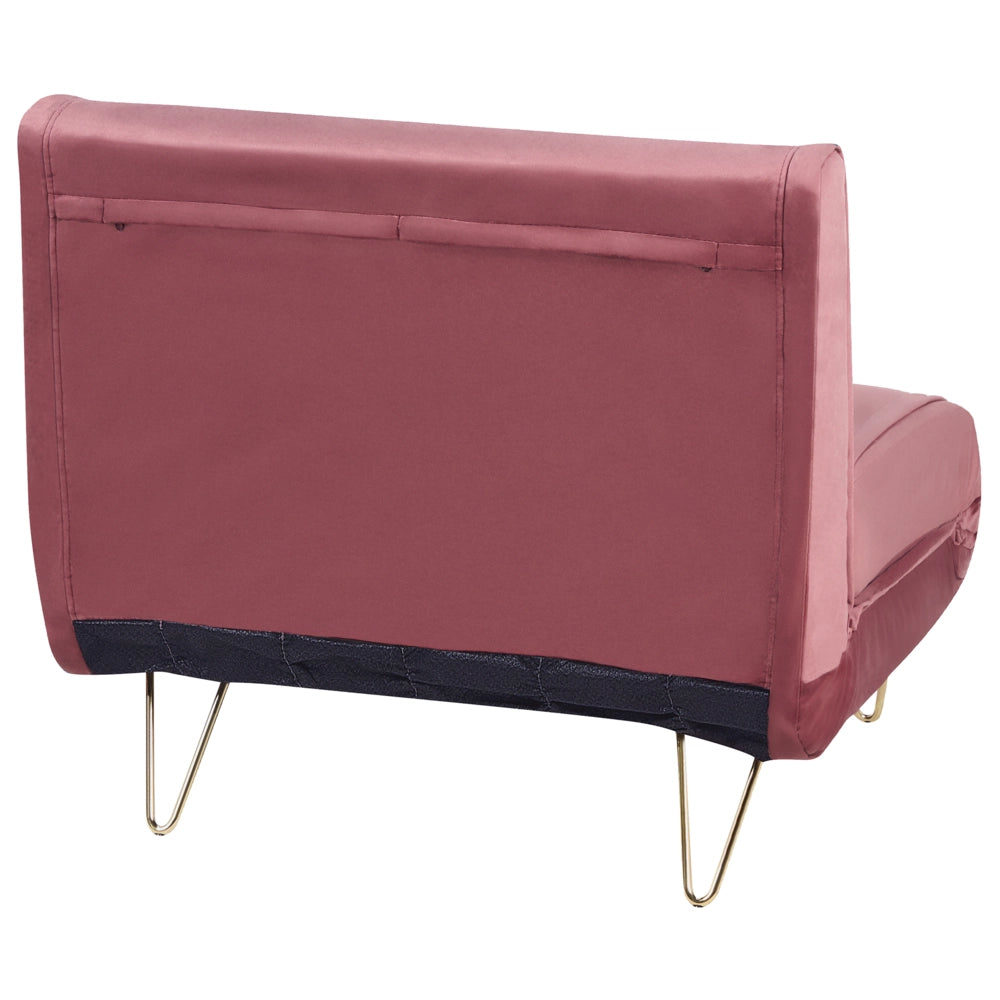 Divano letto 1 posto in velluto rosa con cuscino e gambe in metallo dorato pieghevole senza braccioli dorato glamour