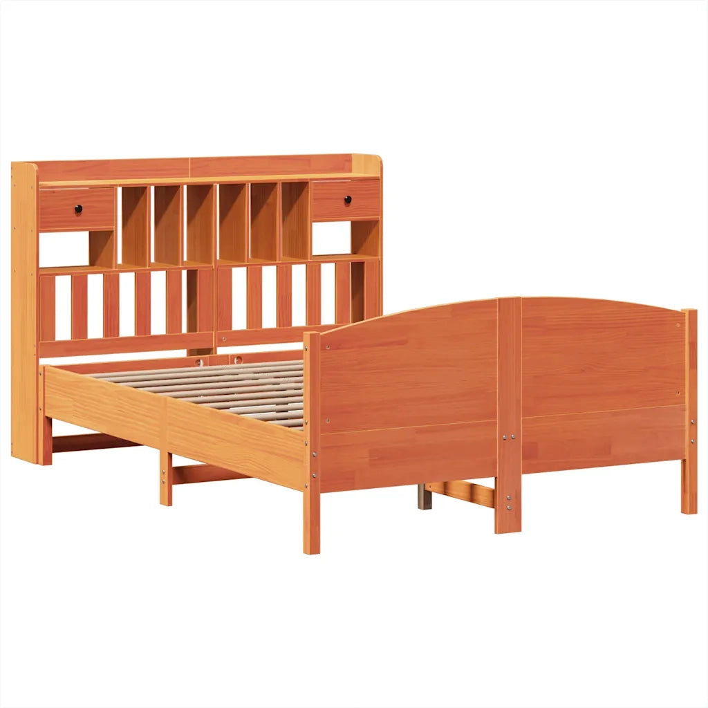 Letto Libreria senza Materasso Marrone Cera 160x200 cm in Pino