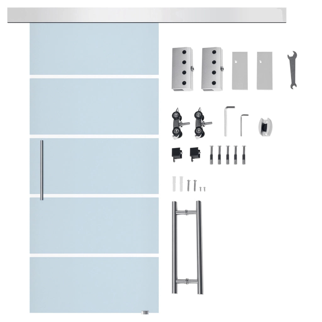 Porta Scorrevole Interna in Vetro Smerigliato e Satinato con Binario B2 e Maniglia per Bagno Cucina Studio Vetro 205x 102.5x 0,8cm
