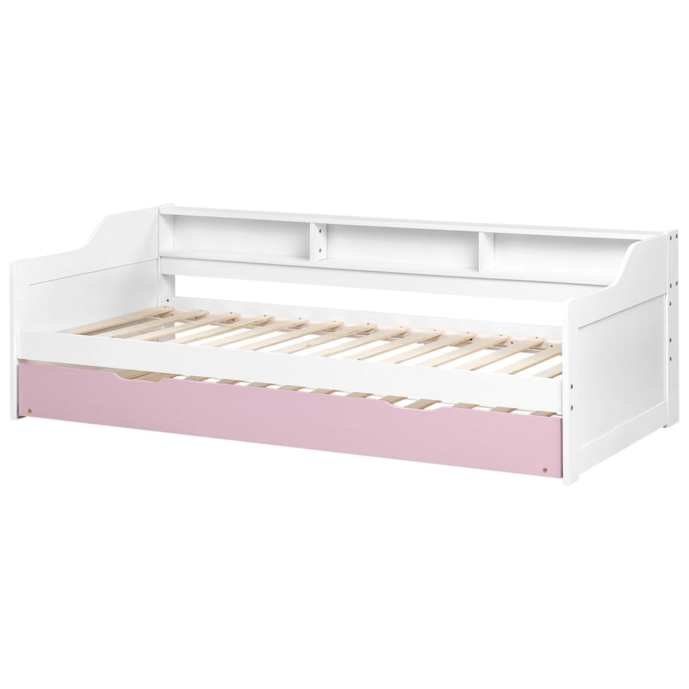 Letto a scomparsa in pino bianco e rosa letto da giorno con struttura in velluto misura singola 90 x 200 cm Telaio a doghe