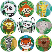 Pittura con Cristalli per Tappetini, Set di Pittura con Cristalli 5D per Adulti e Bambini, Cristalli Strass per Opere d'Arte da Colorare, Set di 8 pezzi di Pittura con Cristalli per Tappetini con Supporto (animali della foresta)