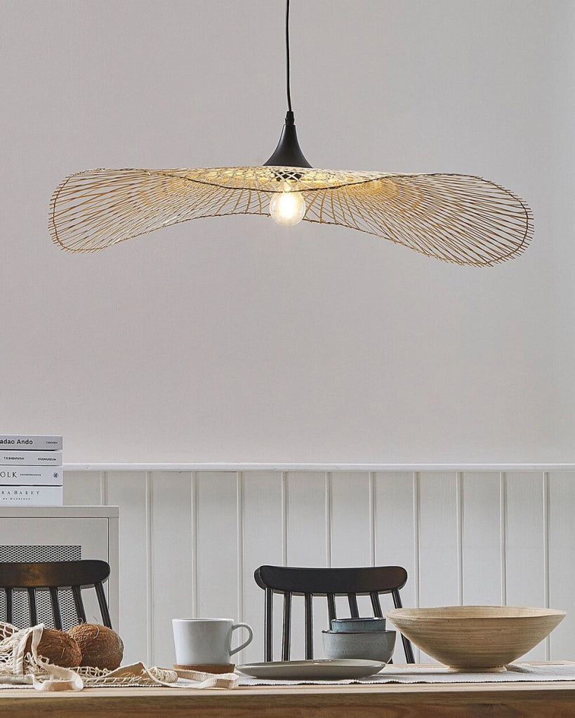 Lampada a Sospensione Luce Legno Bambù Ovale Paralume 130 cm Lampada a Sospensione a Soffitto