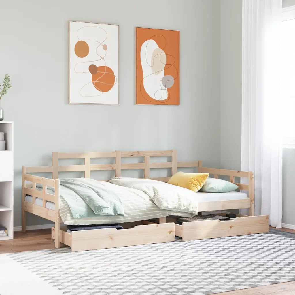 Letto singolo | Letto per adulti | Dormeuse con Cassetti 90x190 cm in Legno Massello Pino