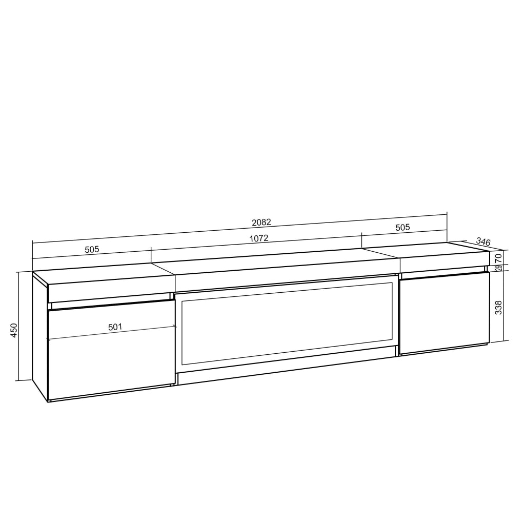 Mobile TV Soggiorno, 208x35x45cm, Per TV fino a 80", Camino elettrico XXL, Nero RF3256
