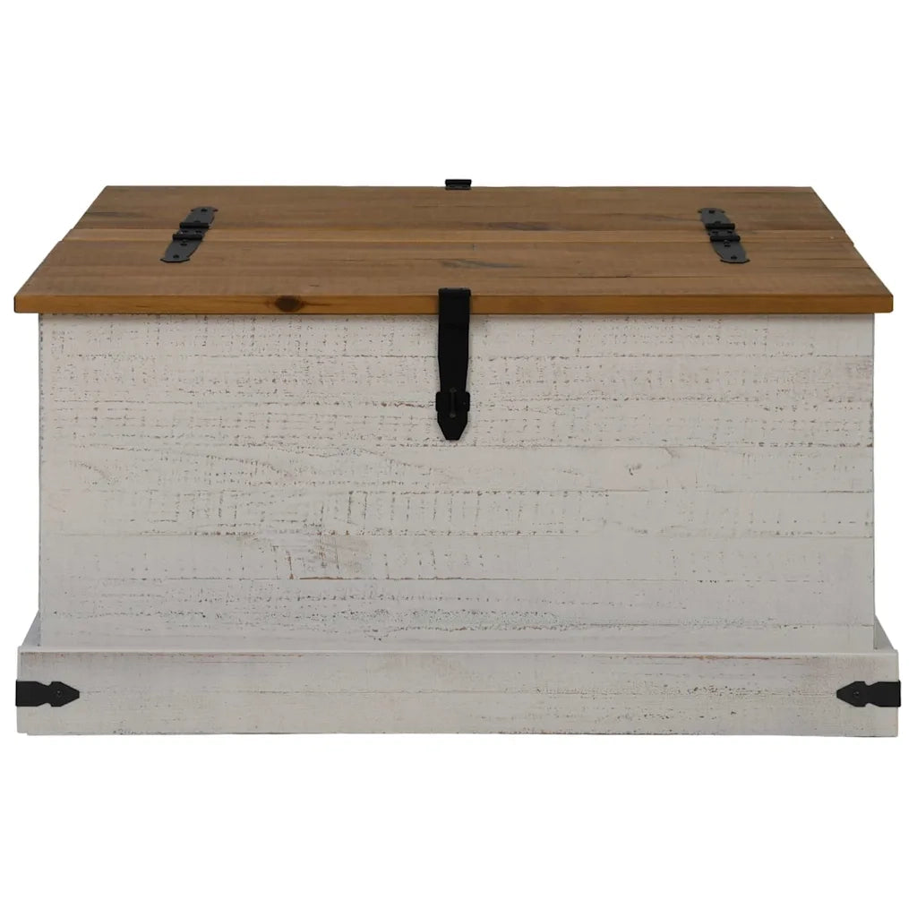 Cassapanca-Baule-Armadietto contenitore HALDEN Bianco 91x91x47 cm in Legno Massello di Pino