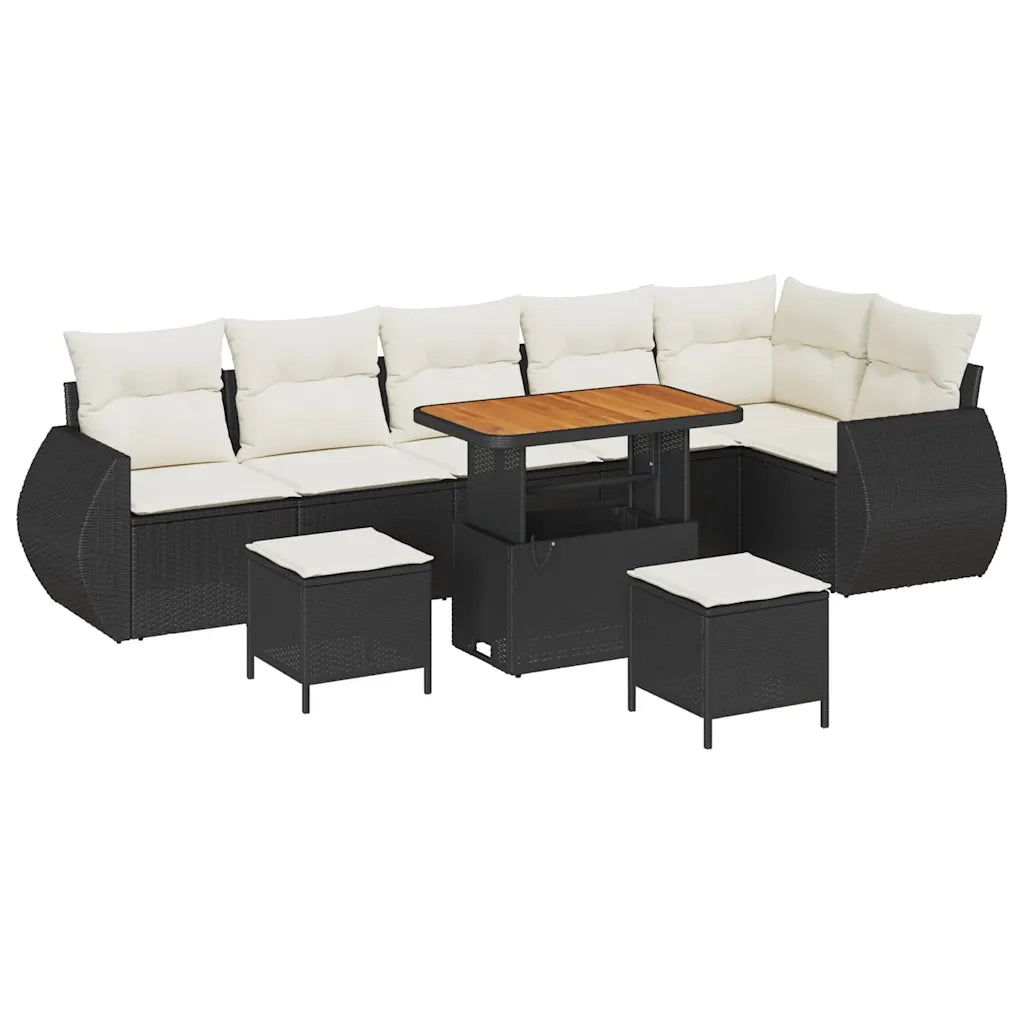 Set Divano da Giardino con cuscino 9 pcs Nero e Crema