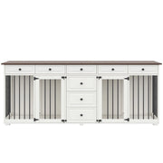 Mobile contenitore per cani con 8 cassetti e doppio vano in MDF e metallo per interno bianco 200×60×85 cm