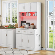 Mobile da cucina, credenza, illuminazione a LED, 3 cassetti, ripiani regolabili, presa di corrente inclusa, bianco