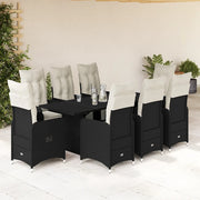 vidaXL Set Bistrò da Giardino 9 pz con Cuscini in Polyrattan Nero