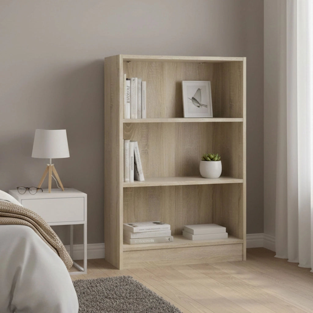 Libreria a tre Aski, colore rovere, cm 79 x 107 x 26